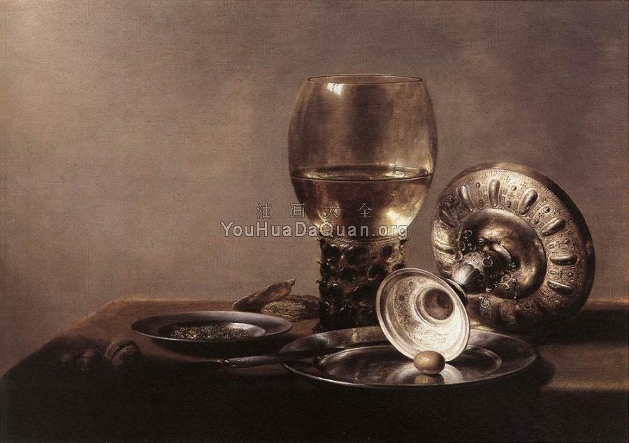 Still Life with Wine Glass and Silver Bowl - 彼得·克莱兹